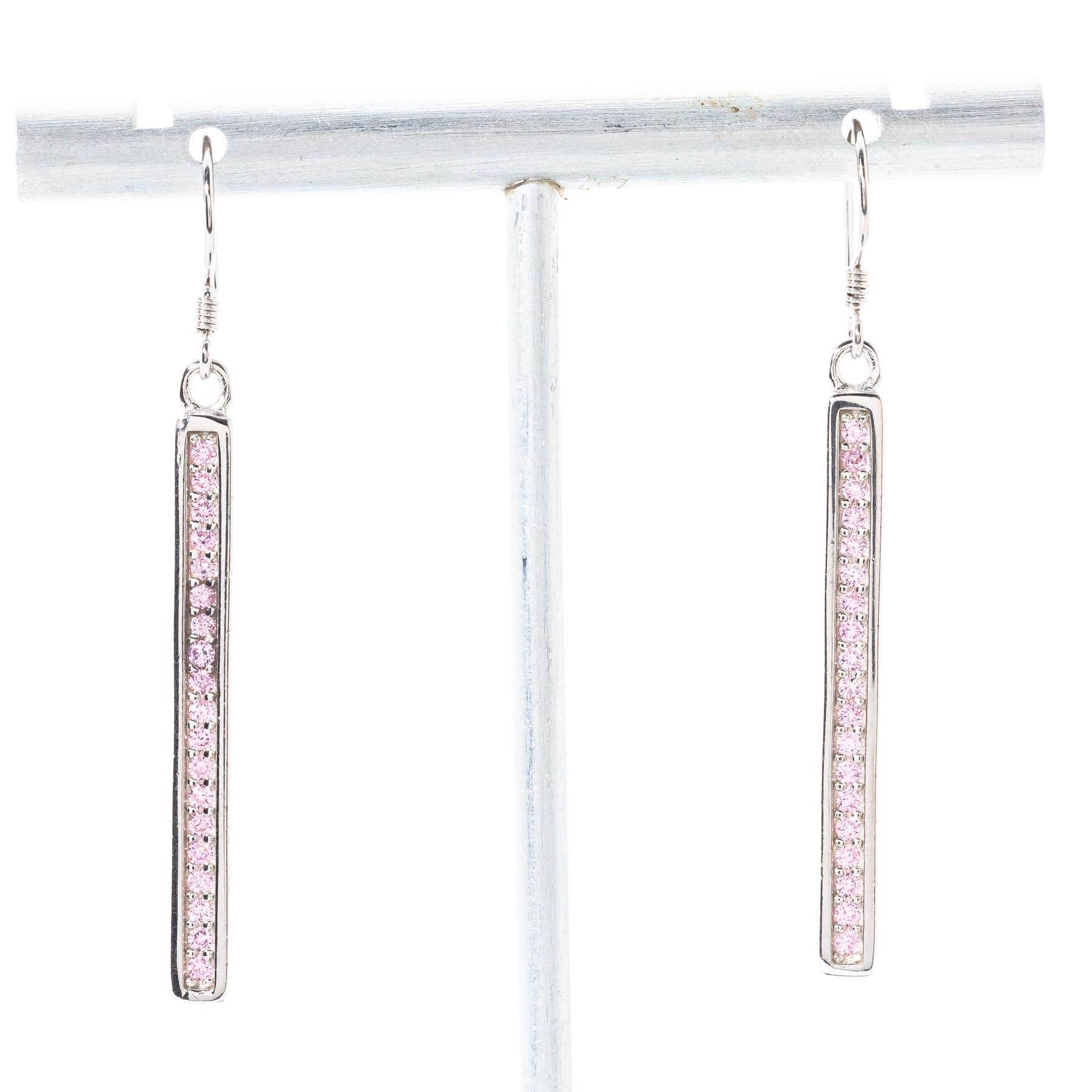 Pink Solid Bar 1.5” Dangle Earrings Rhinestone Sterling Silver Default Title