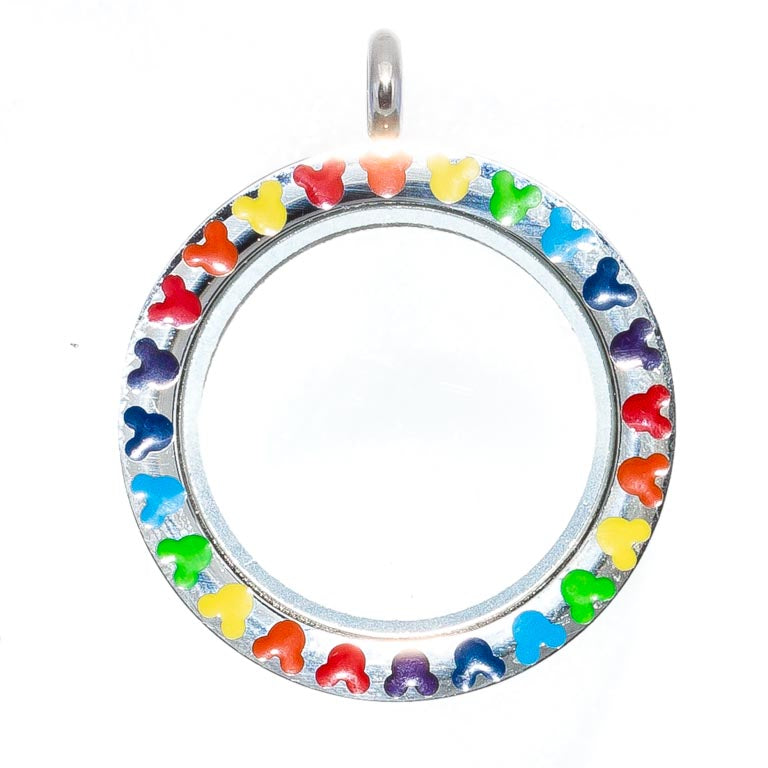 Glass Locket Pendant Twist Off - Round Colorful Enamel