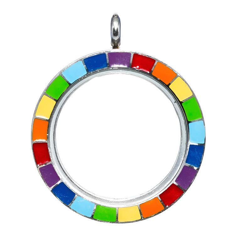 Glass Locket Pendant Twist Off - Round Rectangle Rainbow Enamel