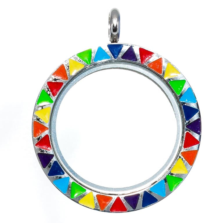 Glass Locket Pendant Twist Off - Round Triangle Rainbow Enamel