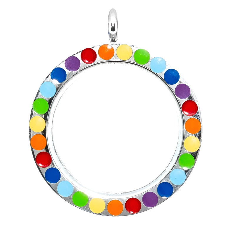 Glass Locket Pendant Twist Off - Round Circle Rainbow Enamel