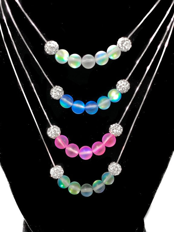 Colorful Mermaid Holographic 20&quot; Sterling Silver Necklaces with Custom Rhinestone beads