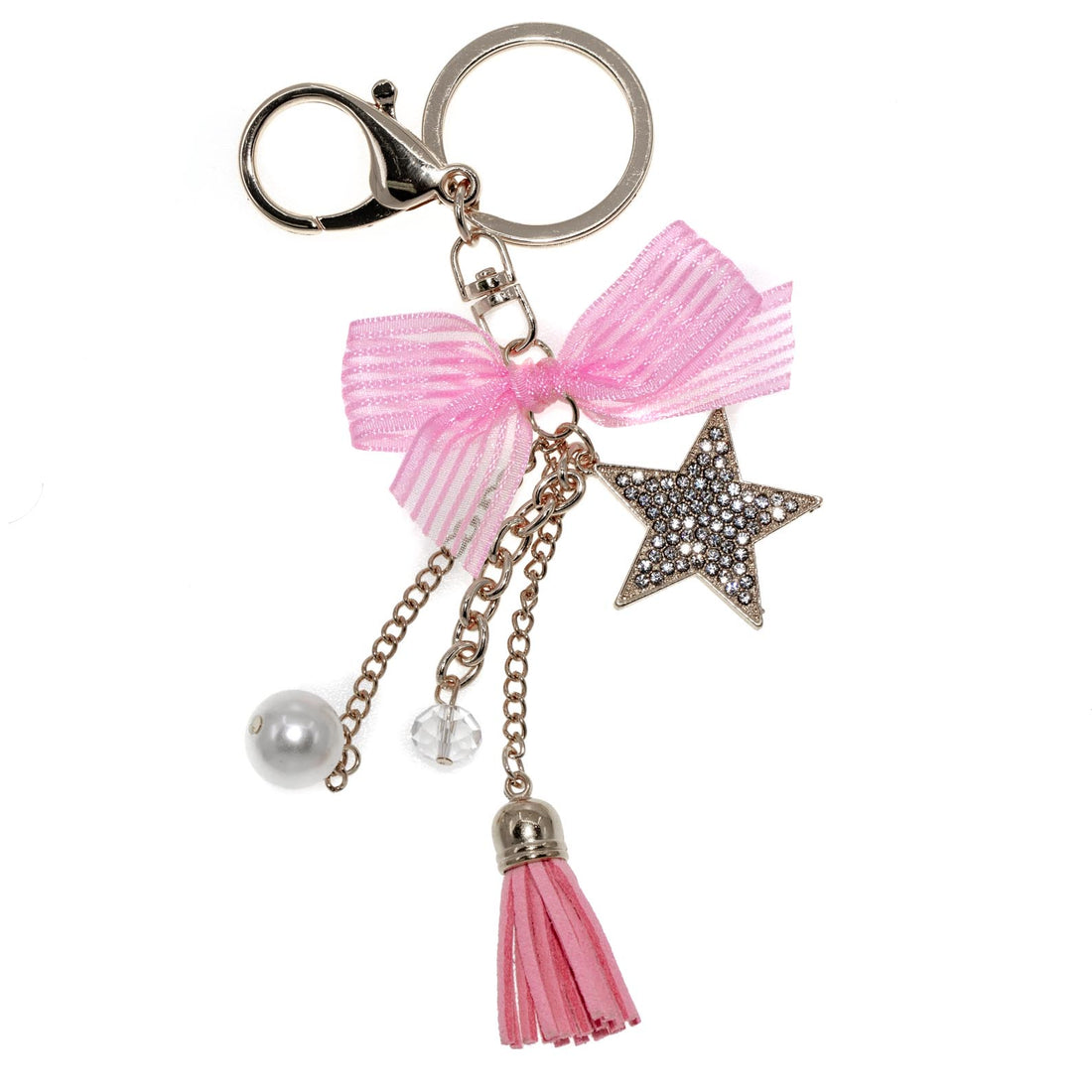 Keychain - Rhinestone Pink Ribbon Star Dangle