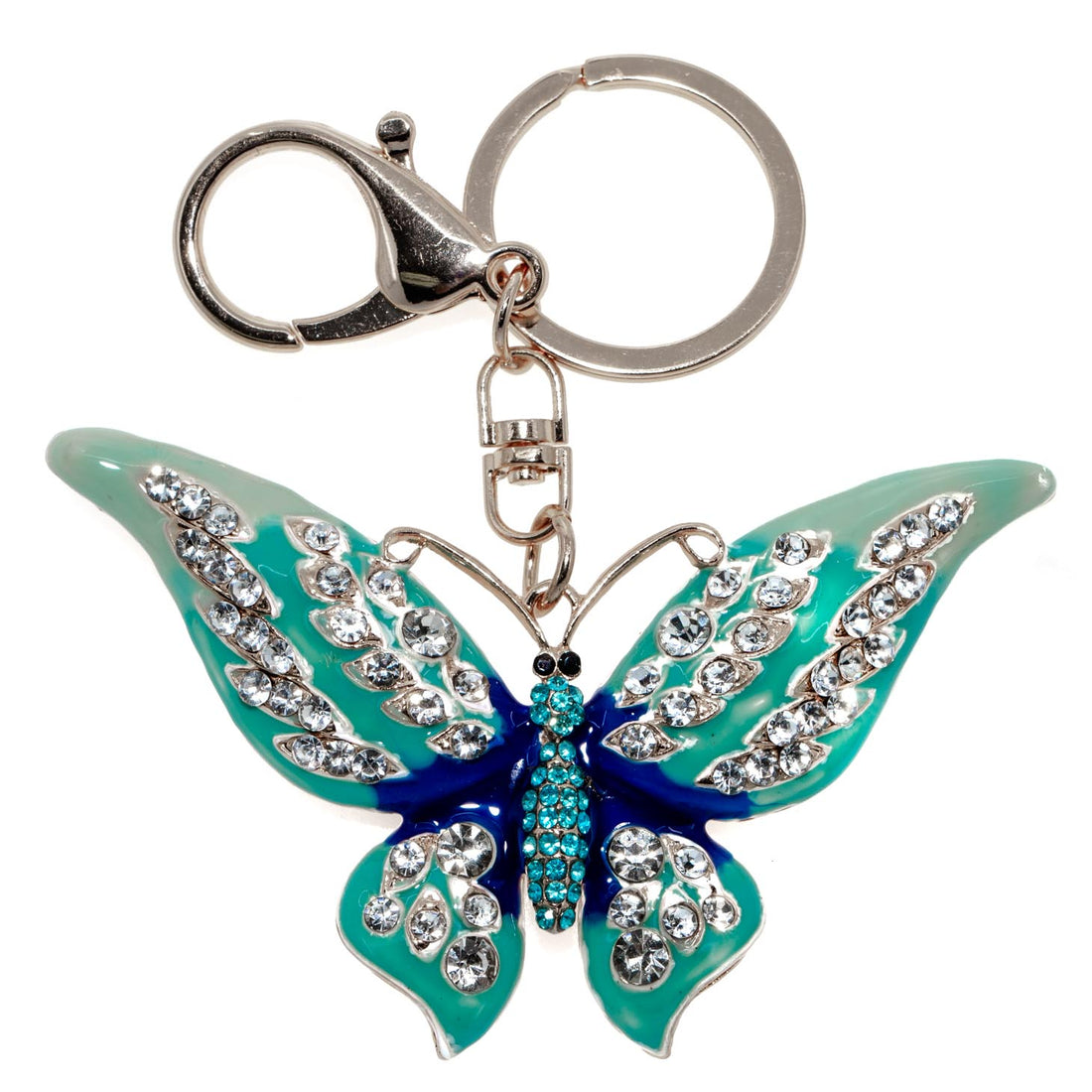 Keychain Rhinestone Large Teal Butterfly