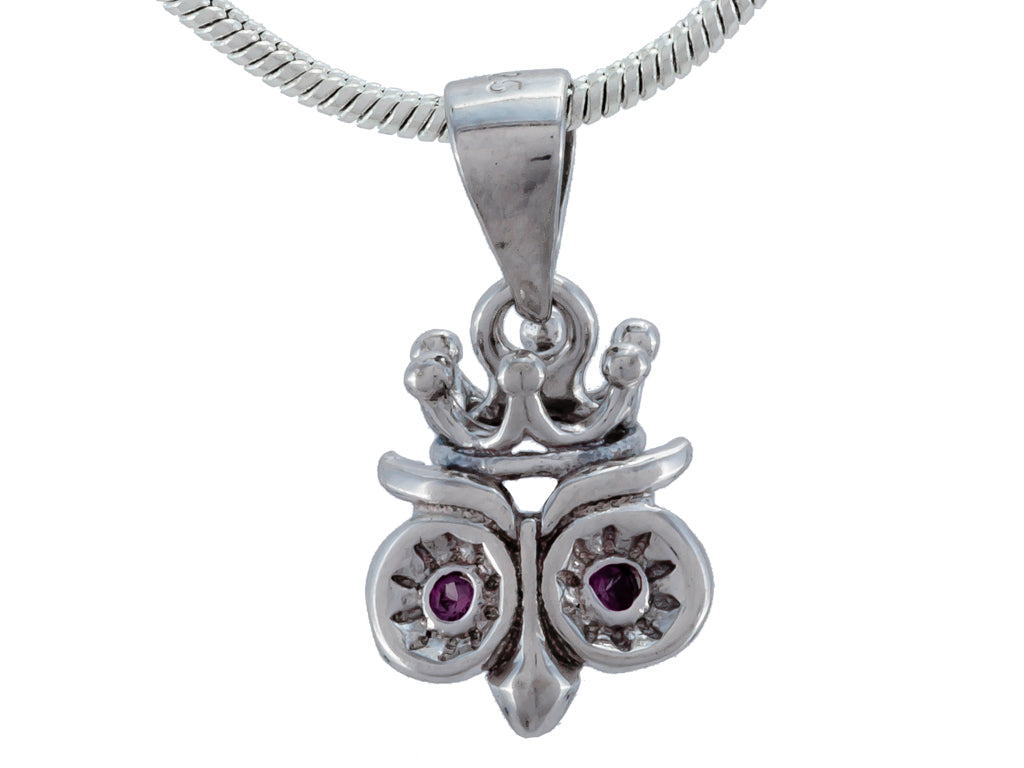 Owl With Crown Hat And Red Rhinestone Eyes ½” .925 Sterling Silver Pendant Mount Default Title