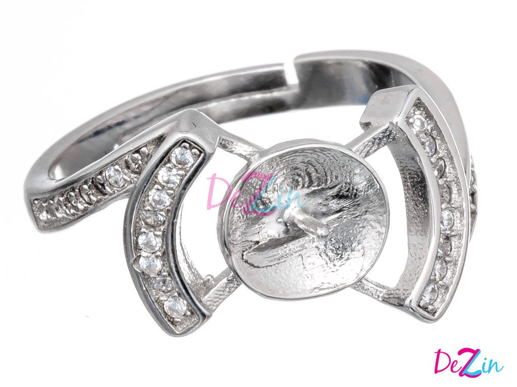 Anillo ajustable de montura .925 Sterling Silver Split Round Rhinestone