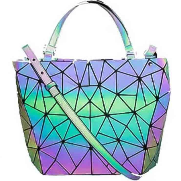 Large Flash Purse with Geometric Shapes and PU Quality Strap with Handle (Changes Color in sunlight and in photos and videos with flash on) Default