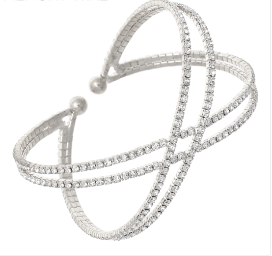 Rhinestone Y Necklace with double rhinestone criss cross bracelet set