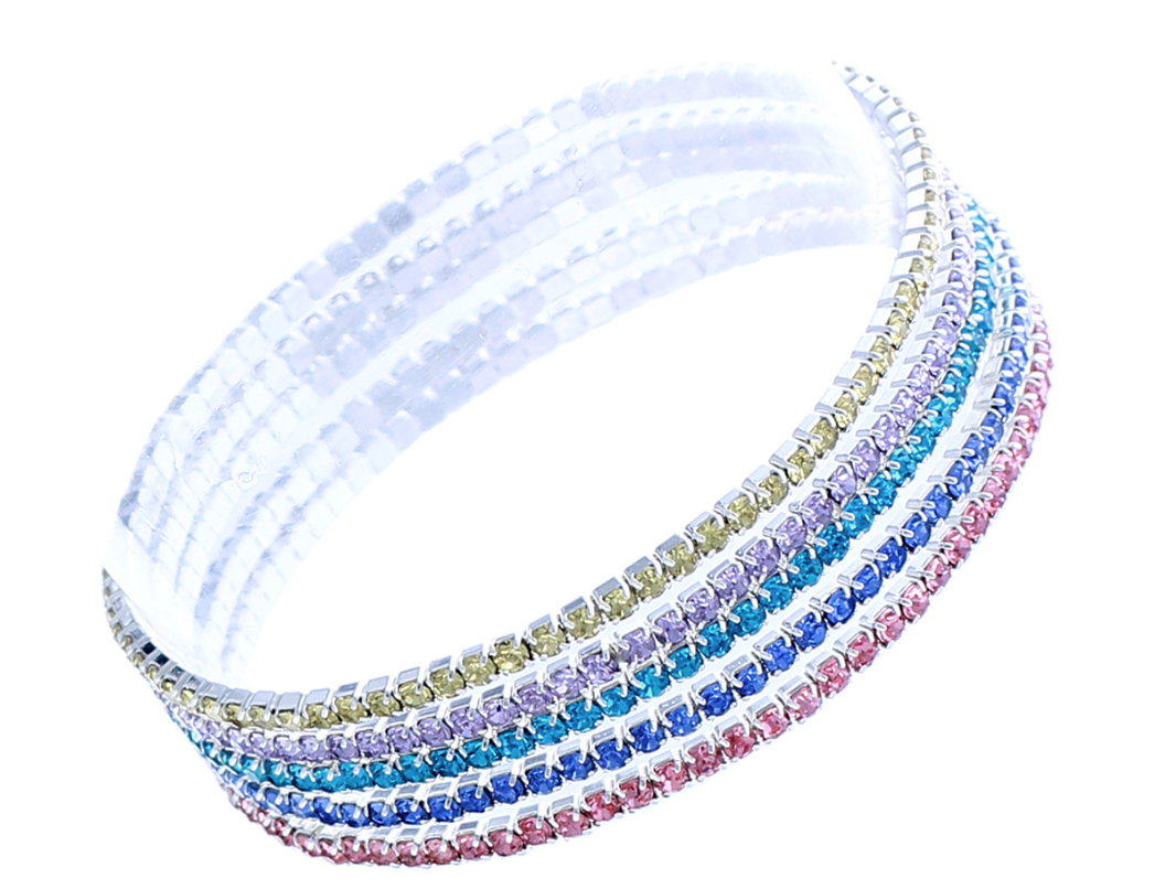 5 Colorful Rhinestone Stretchy Bracelets Stackables