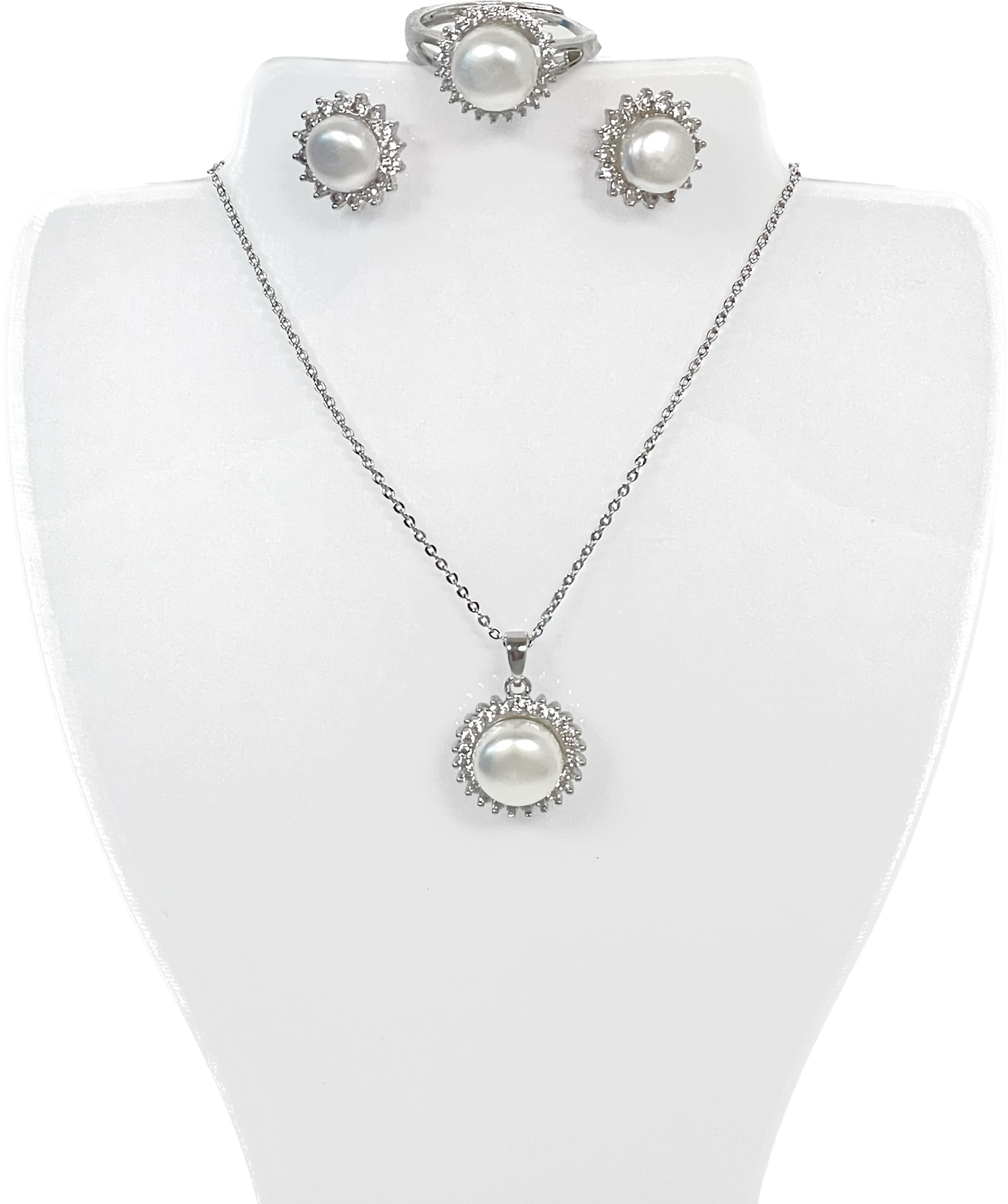 Plated Freshwater Pearl Full Jewelry Set with .925 Earring Posts