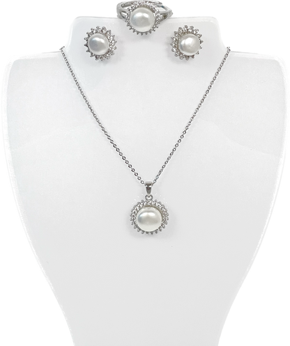 Plated Freshwater Pearl Full Jewelry Set with .925 Earring Posts